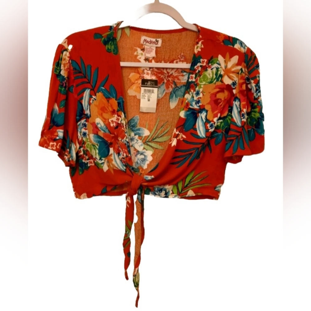 Madrag Tropical Tie Up Top Red Size Medium